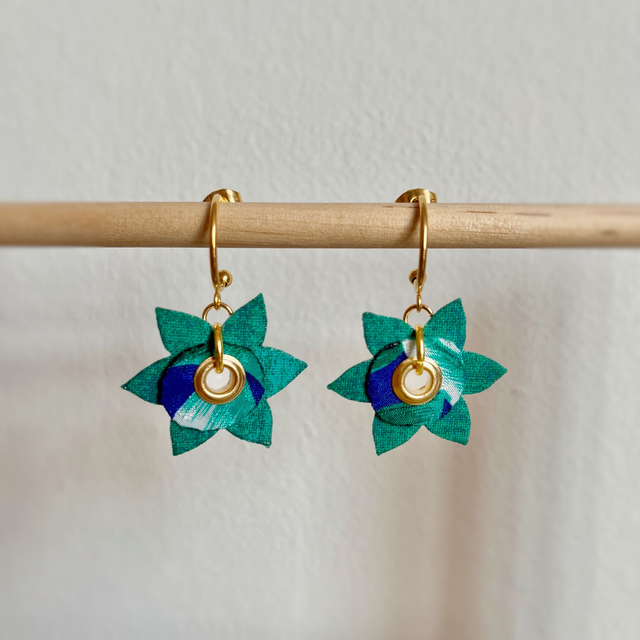 Nymphéas Bleus et verts - Tissu coton et polyester bleu