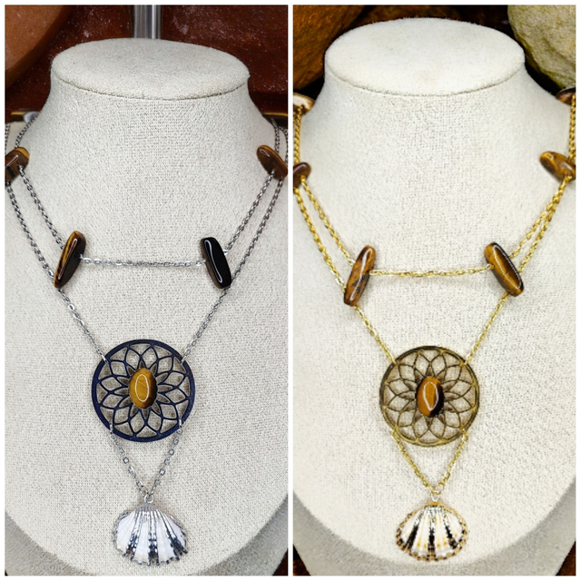 Collier NAPANA - œil de tigre et coquillage