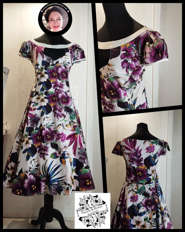 Robe Hearts Roses White Purple Pansies Floral Swing T48/50