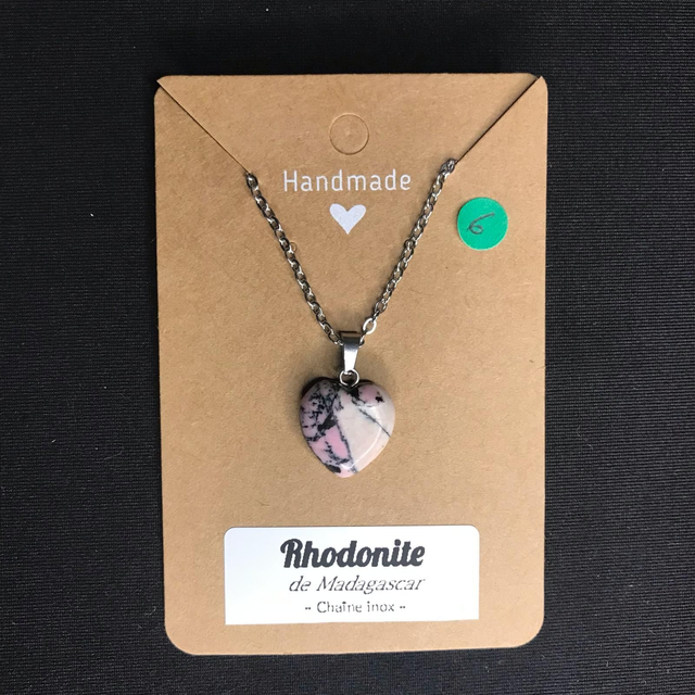 RHODONITE - Pendentif cœur N°6 avec chaîne inox[Madagascar]