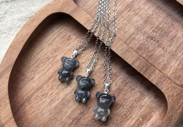 Black Super Seven Bear with 925 Sterling Silver Pendant Buckle