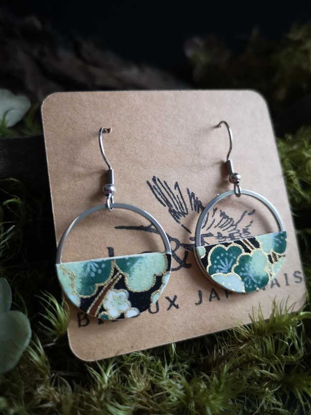 Boucles d'oreilles - papier - washi - fleurs de prunier - acier inoxydable - La&Titia