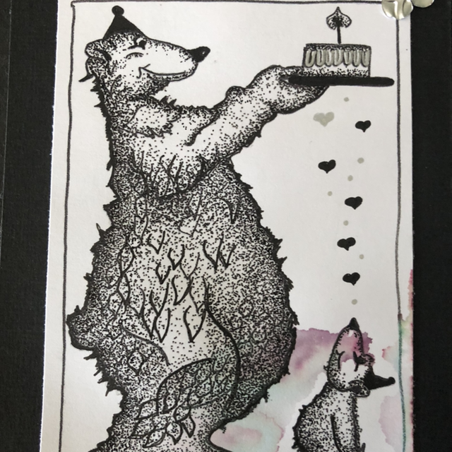 Ours anniversaire 1 an - 11 x 16 cm - encadrement noir 