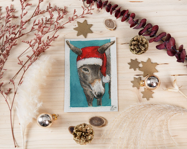 Graspapierkarte - Weihnachtsesel