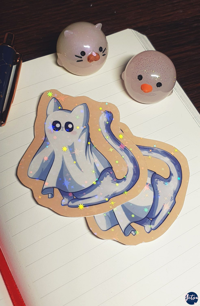Grand sticker chat fantôme holographique