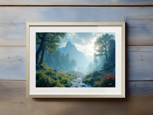 Tableau Paysage Serein de Montagne – Photo encadrée qualité musée, décoration murale apaisante, torrent montagnard