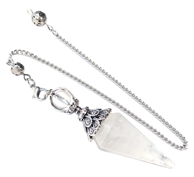 ♡ Pendule Cristal de Roche 6 faces &amp; Métal ♡