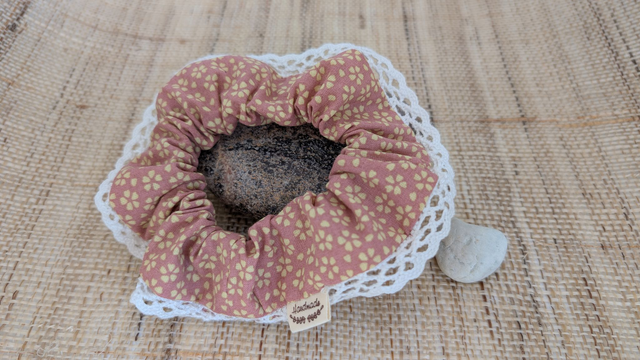 Chouchou - Tissu myosotis rose + DENTELLE