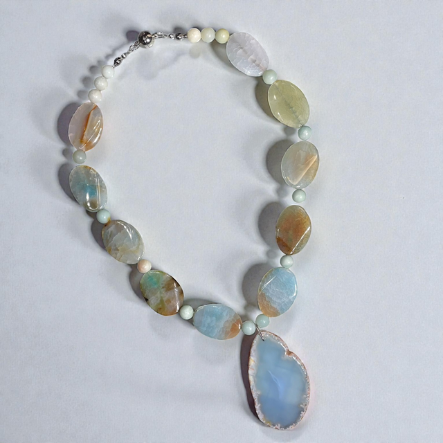 Amazonite and Agate statement necklace