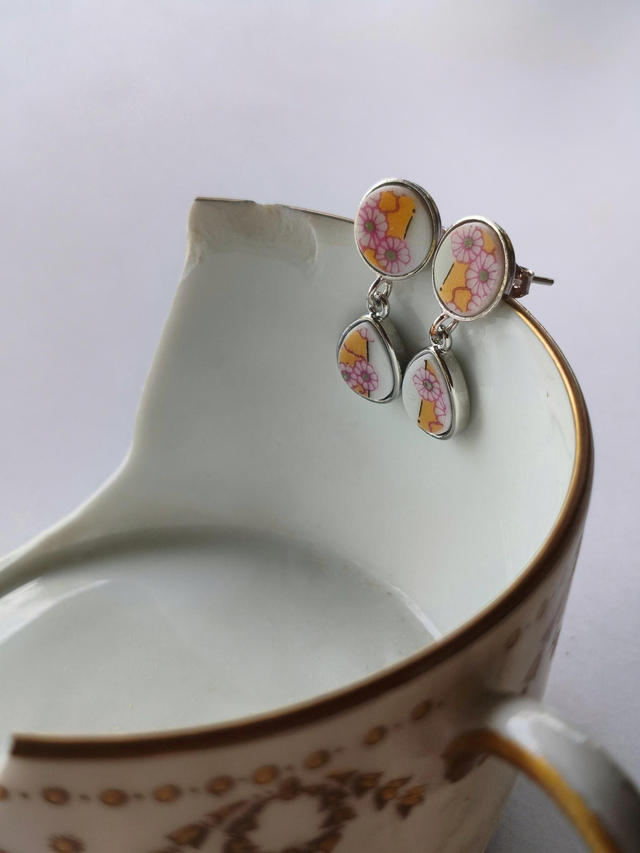 Boucles d&#039;oreilles pendantes - porcelaine - Limoges - no.1