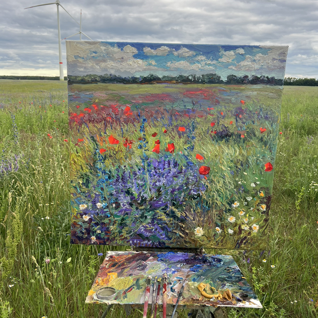 „Das Lied der Sommerwiese“ Öl auf Leinwand, 80 × 80 cm, 2026