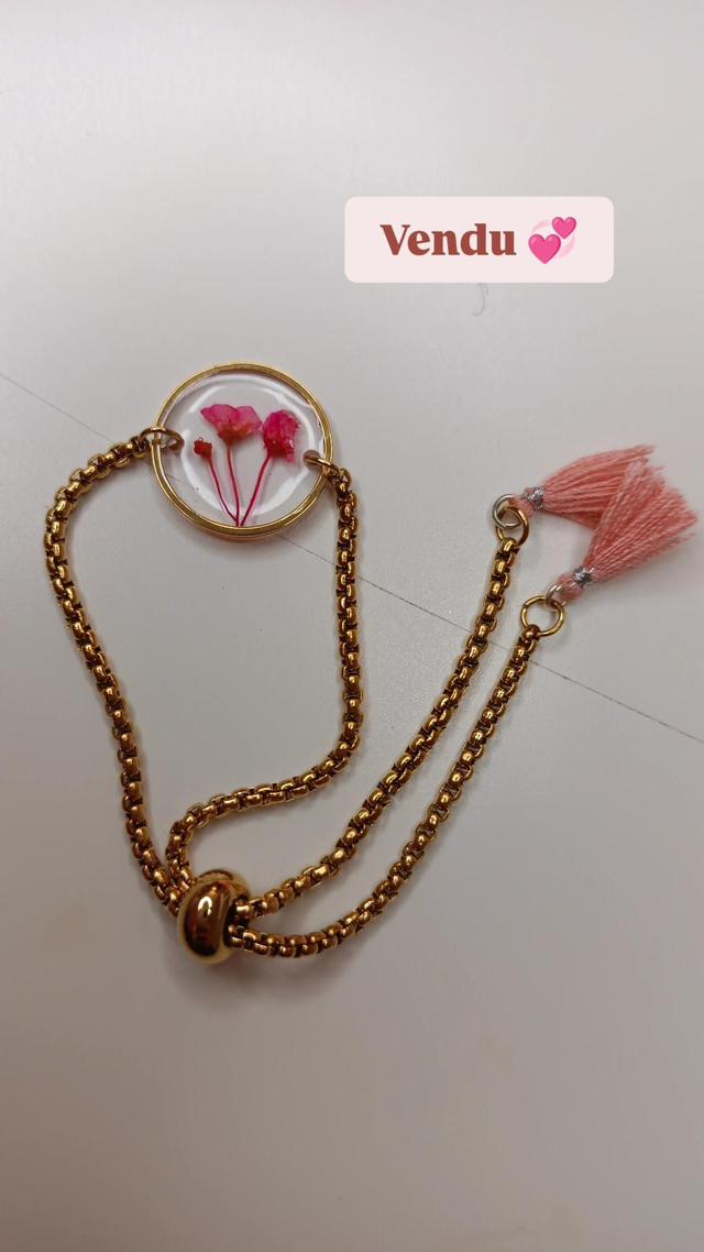 Bracelet Fleurs Roses Pompons 