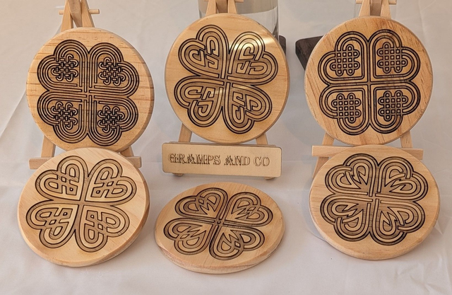 Celtic Clover round wooden Coaster