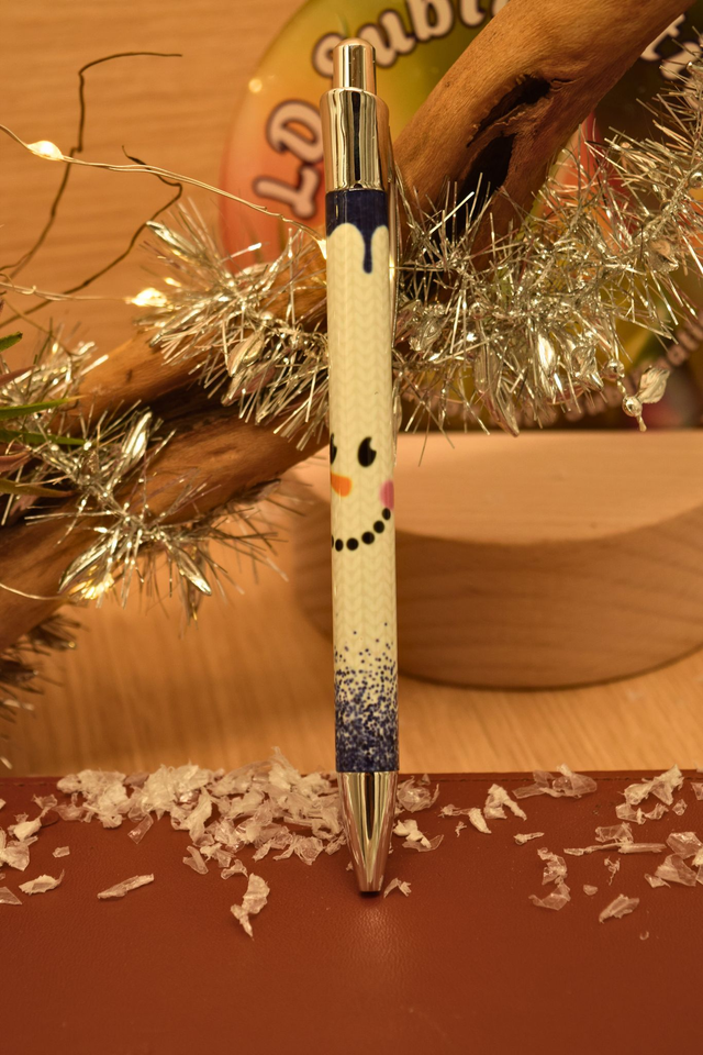 Knitted Snowman Christmas Aluminium Pen – Blue Winter Design