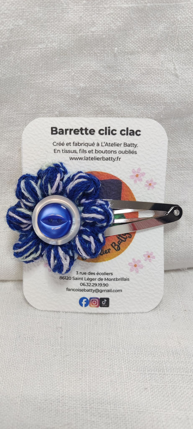 Barrette clic clac Vichy Bleu Marine