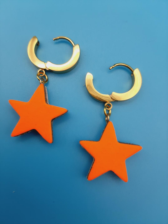 Star huggie hoops - neon orange