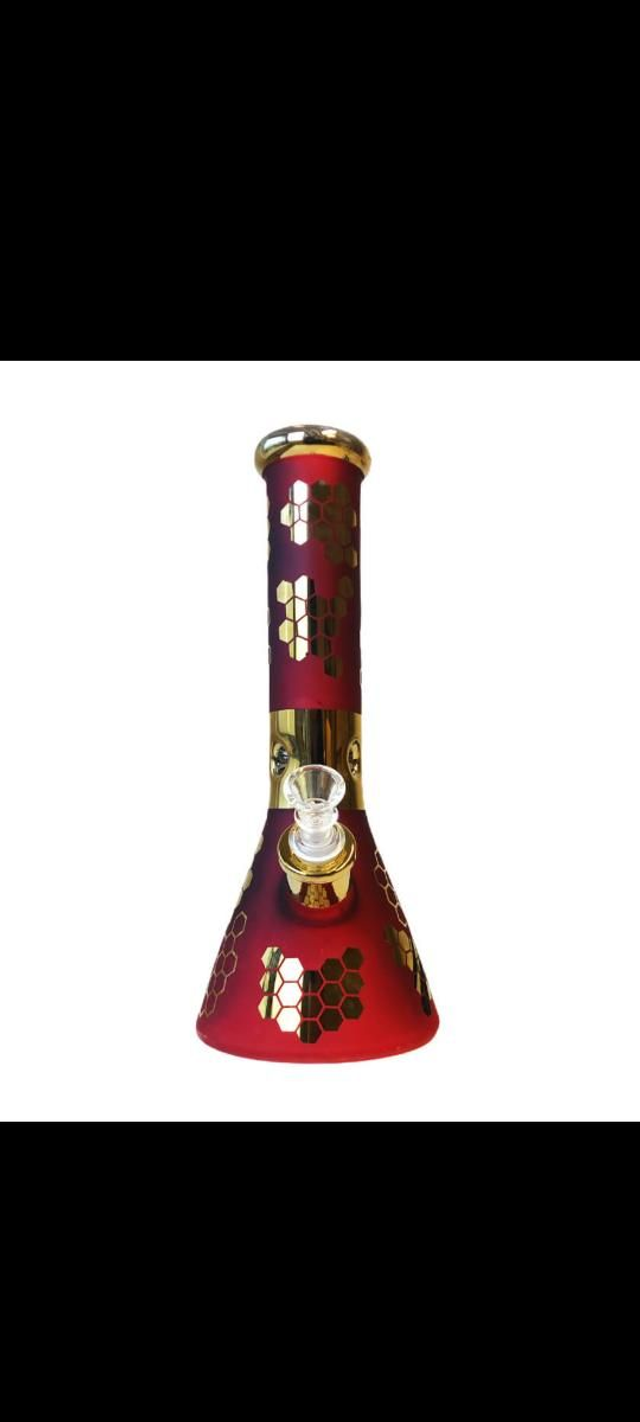 Red Bee Hexagon Triple Thick Glass Bong 32cm

