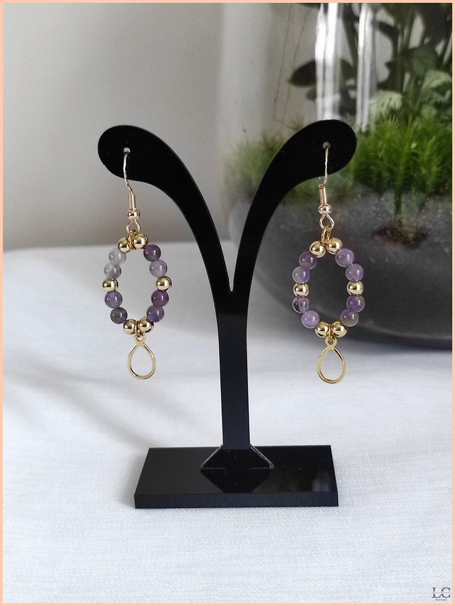 Boucles d&#039;oreilles crochet, pierre naturelle - Améthyste 