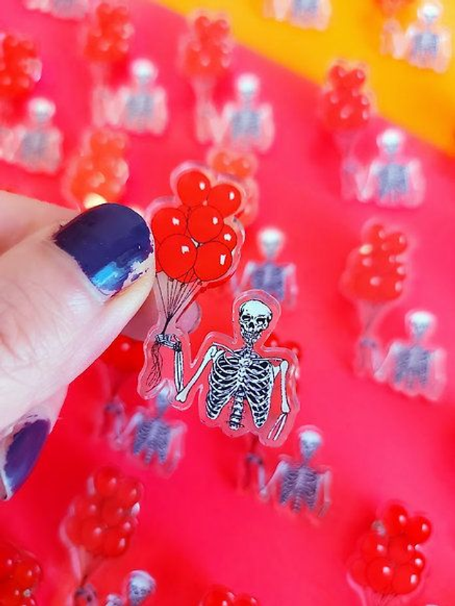 Balloon Skeleton Pin Badge