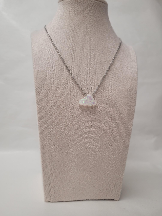 Opal effect resin cloud charm 18 inch silver plated necklace - HBH-054