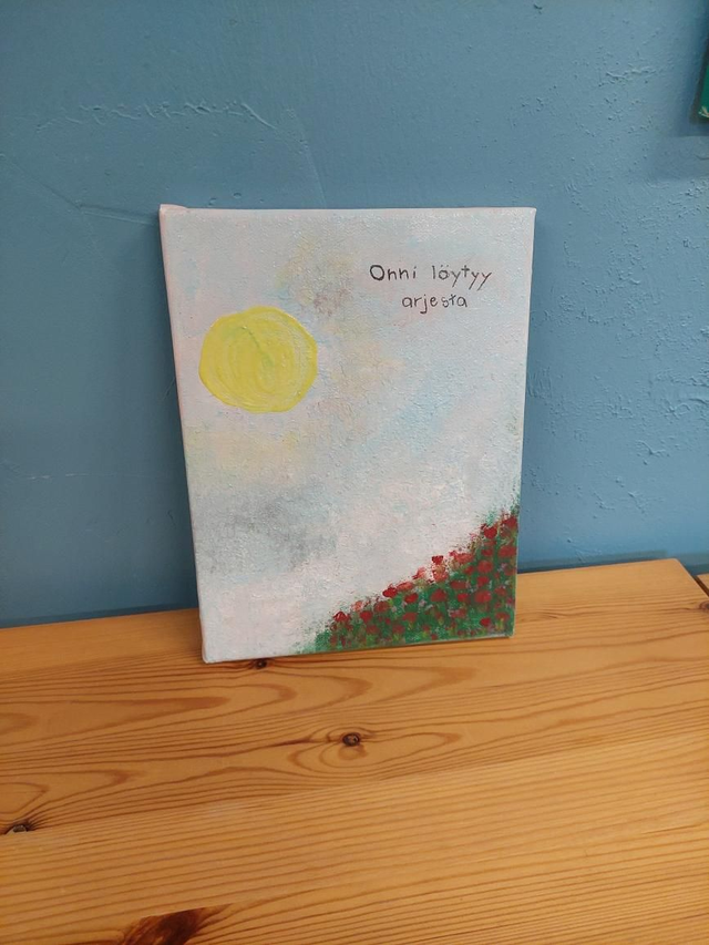 "Onni löytyy arjesta", 18x24cm
