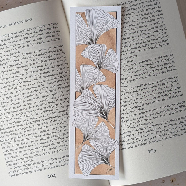 Marque-page - Café - Ginkgos, Café sur Blanc