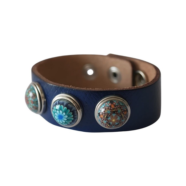 Bracelet homme cuir bleu trois perles bleues
