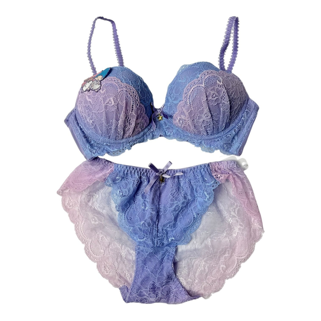 Purple/blue + pink lace Little Twin Stars bra and underwear set