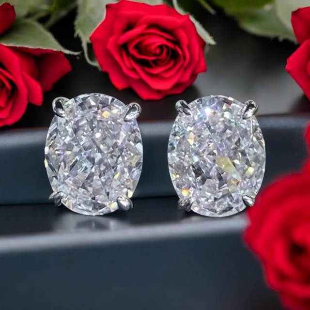 Boucles d'Oreilles Ovales Scintillantes en Argent Sterling 925