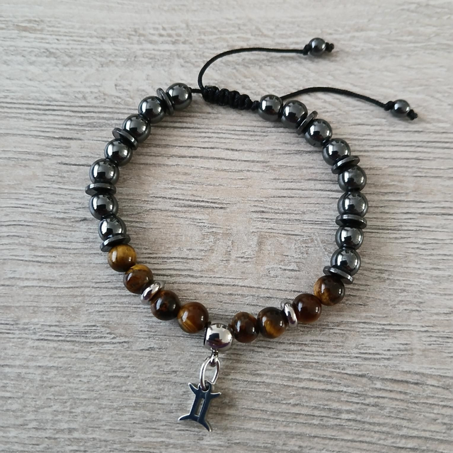 Sterrenbeeld armband Tweeling – Tijgeroog &amp; Hematiet – verstelbaar (7.010)