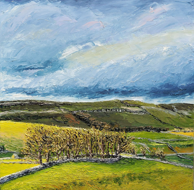 Moody skies over Wensleydale. Original oil on wooden canvas. 