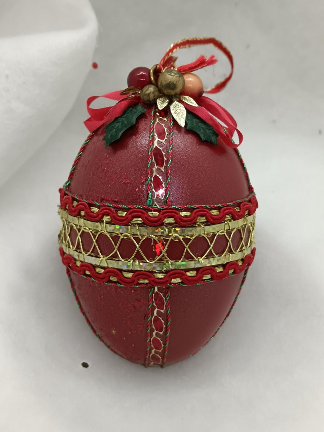 Red and Gold berries hanging ornament. Large Goose egg.