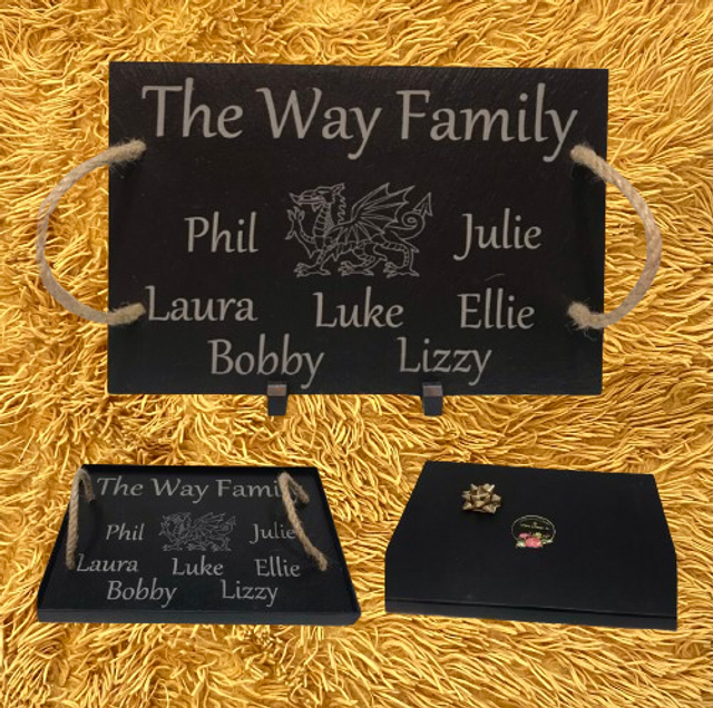 Slate Engraved Tray Medium with Chrome or Rope Handles