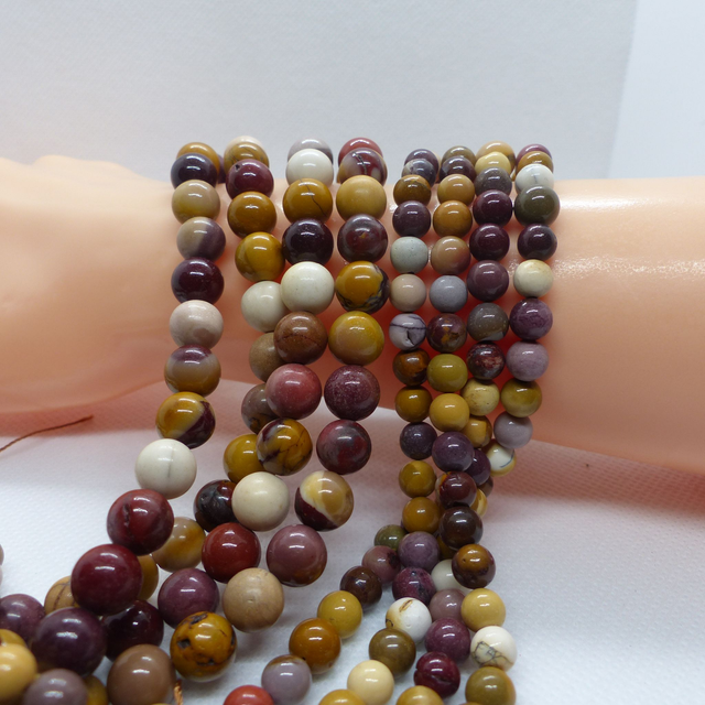 Jaspe Mokaite Perles Rondes Polies - Fil Complet