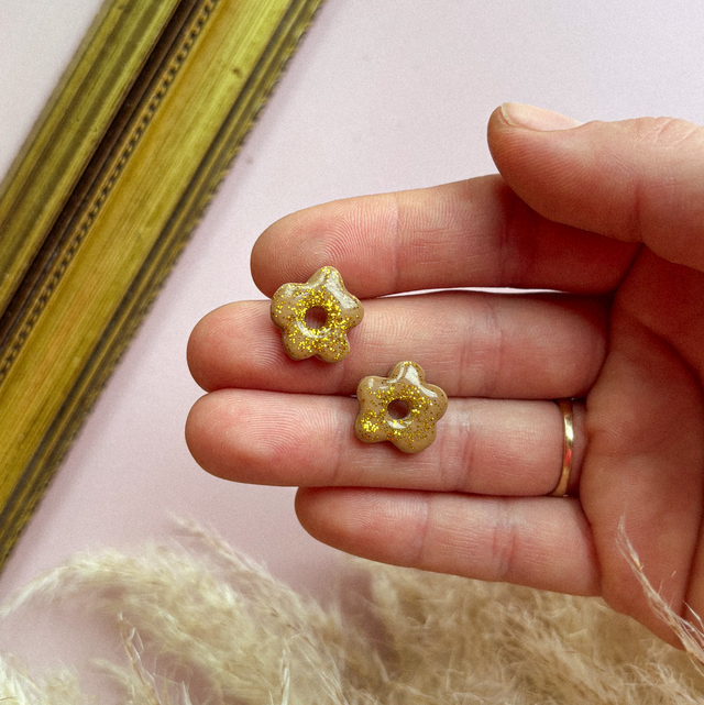 P'tits fleurs - beige &amp; paillettes dorées