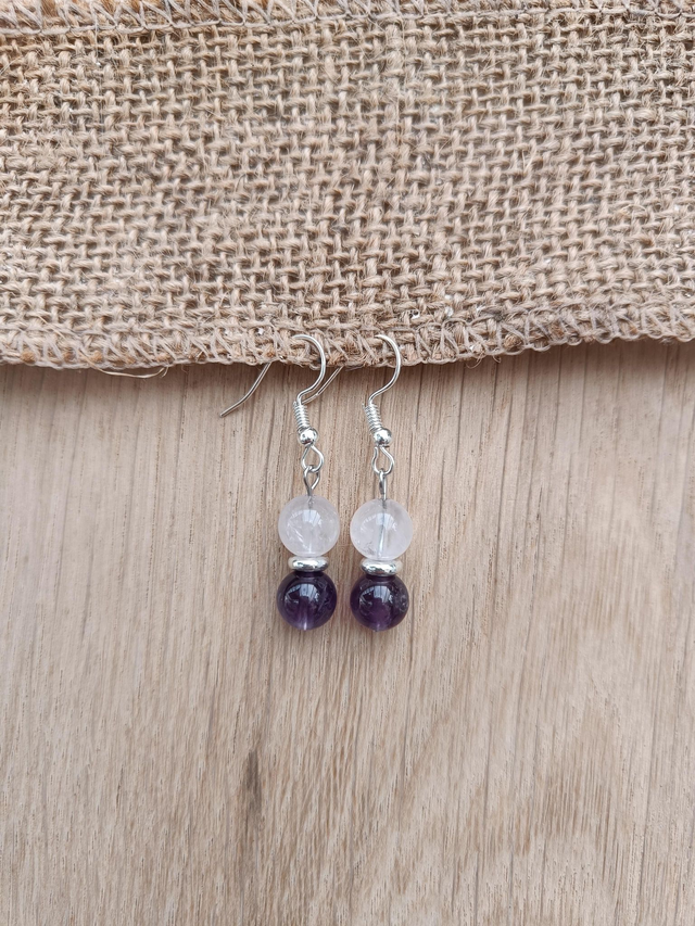 Boucles d&#039;oreilles Quartz rose et Améthyste