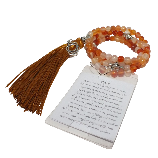 Mala ketting 108 kralen Sacraalchakra Oranje Bruin Agaat Svadhisthana Edelsteen
