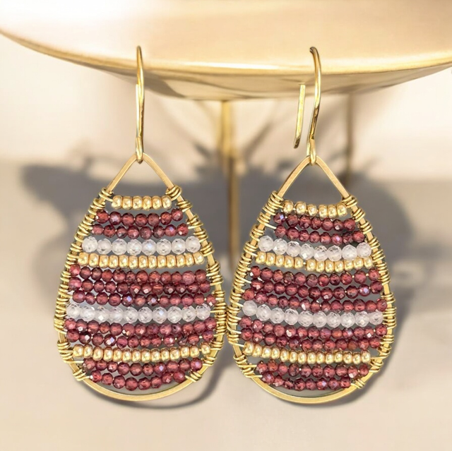 Boucles d’oreilles Bohème en Grenat/Zircons