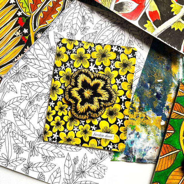 Illustration fleurie peinte et brodée 