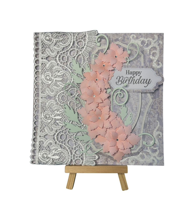 Handmade Vintage Birthday Card – Pink Florals, Lace &amp; Pearl Accents