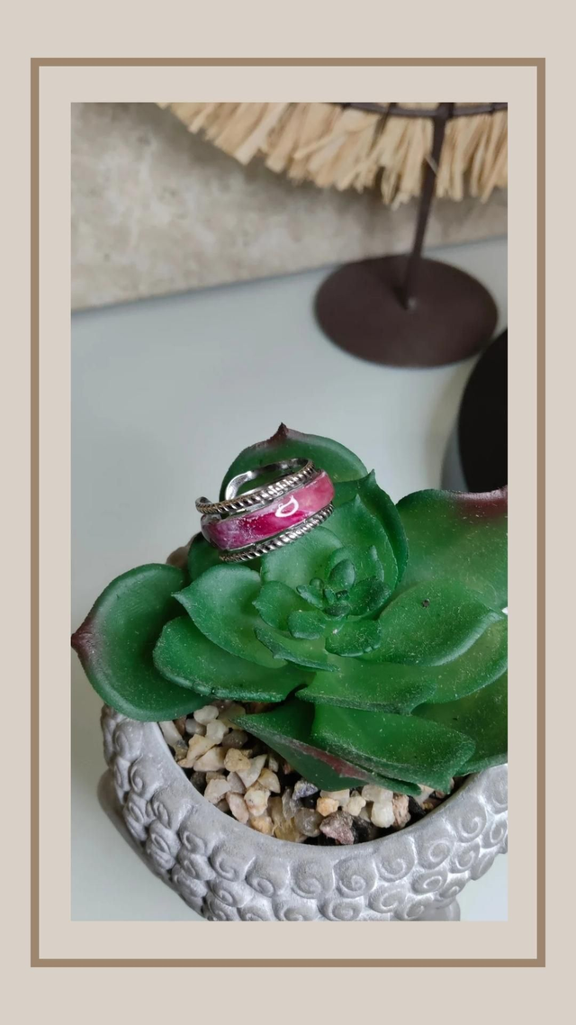 Bague anneau "rouges rosés taille 7