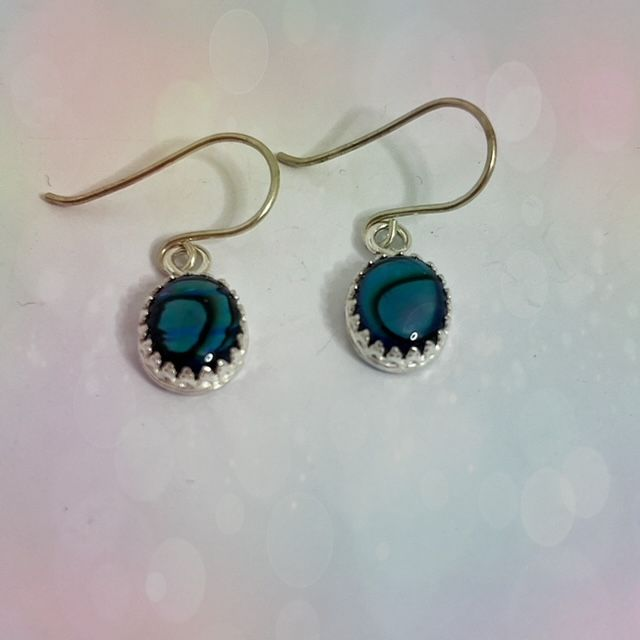 Silver and Blue Abalone Paua Shell Earrings
