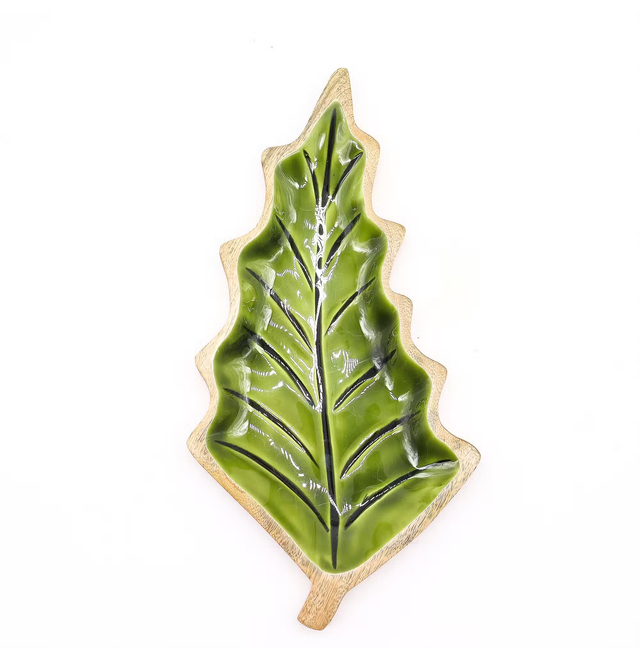 Perdido na Floresta - Taça em madeira com folha esmaltada - 33x17cm