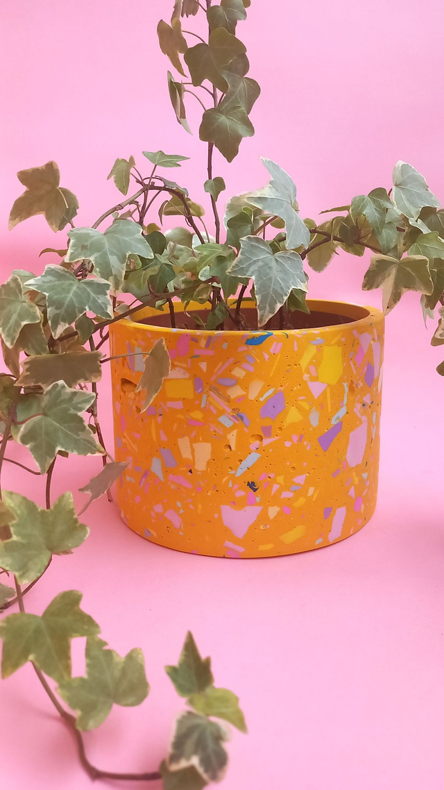  Osłonka na doniczkę, musztardowa doniczka, kolorowe lastryko