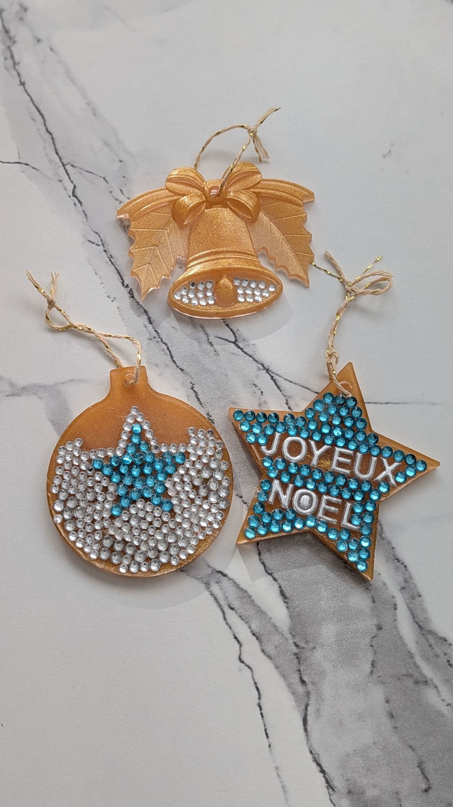 5 Suspensions de Noël en résine époxy personnalisables | couleurs or avec diamond painting