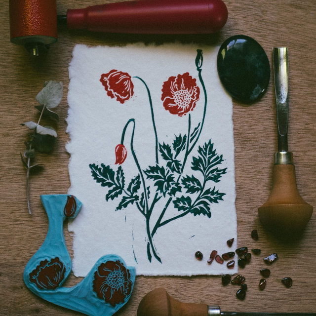 Linogravure - Coquelicot - A6