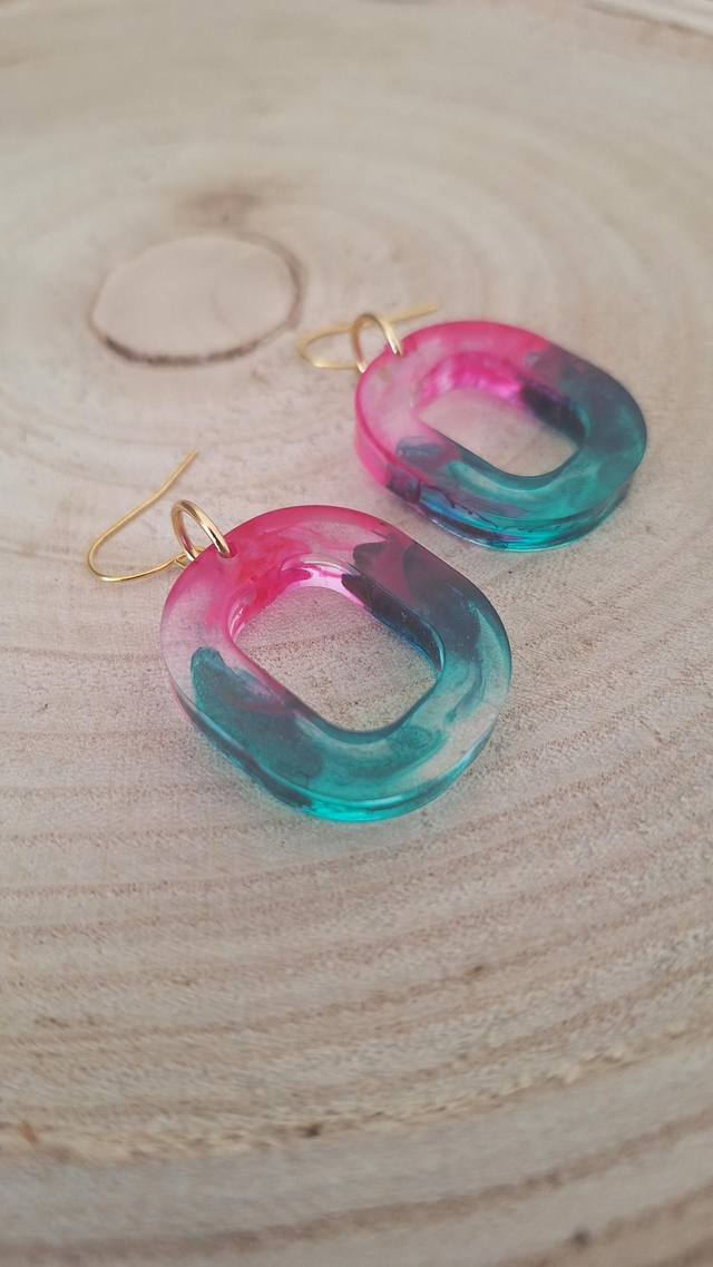 Boucles d'oreilles ovales vert/rose