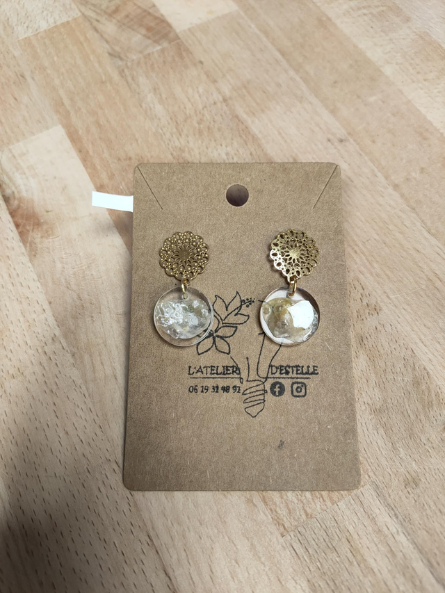 ESTEL_WEB003 Boucles d'oreilles pendantes dorées nacre ronde