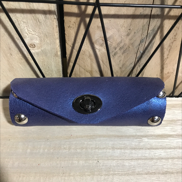 Porte Monnaie Bois et Cuir Bleu Nacré 