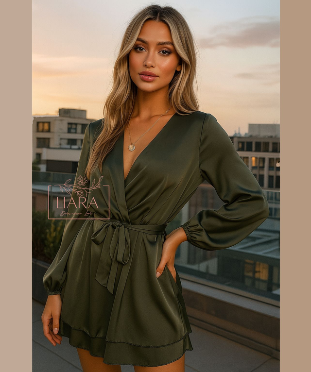 Jumpsuit im wickel Look mit Schlaufe oliv Onesize